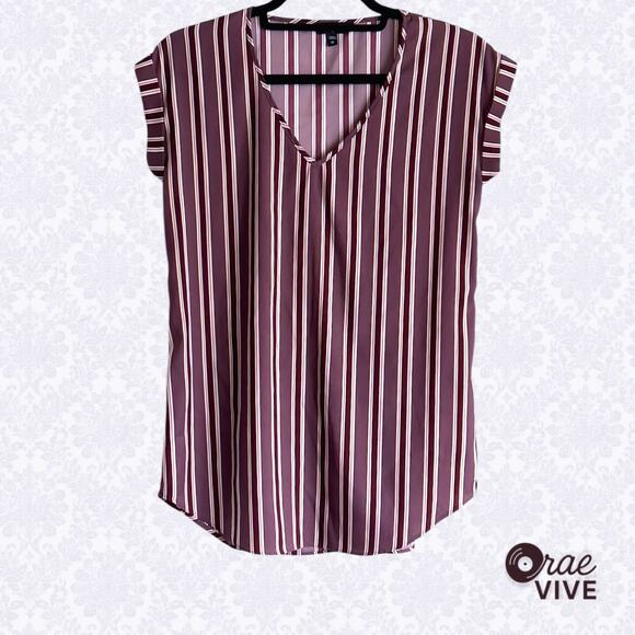 Express Tops - Express Women's Pinstripe V-Neck Blouse Mauve Maroon Satin Sheen Size XS